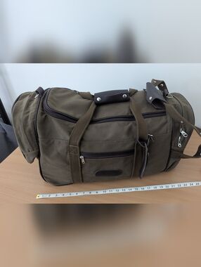 Safari Ready Rolling Duffel 🌍 Khaki & Dust Canvas Leather Bush Bag